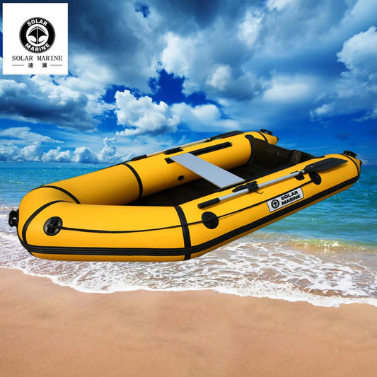 (W110) SolarMarine PVC Inflatable Assault Speed Boat With Wooden Floor,+Accessories, 3Person,0.9mm,For Sea Fishing.