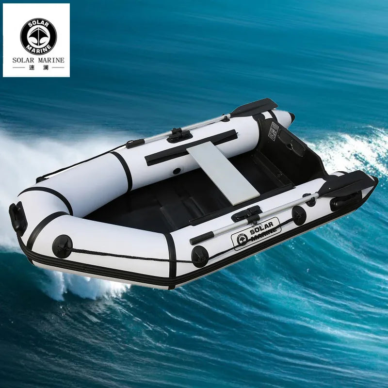 (W110) SolarMarine PVC Inflatable Assault Speed Boat With Wooden Floor,+Accessories, 3Person,0.9mm,For Sea Fishing.