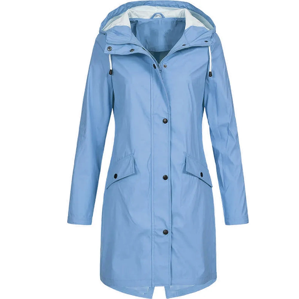 (X102) Hooded Women's Solid Color Rain Jackets,Long,Warm, Waterproof,WindProof,(Women's Plus Sizes Available).