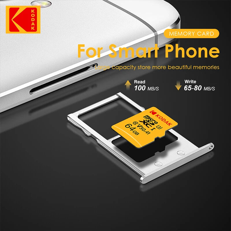 (D101) Original,Kodak U3 A1 V30 MicroSD Class 10,Memory Cards, 32GB,64GB,128GB,256GB.