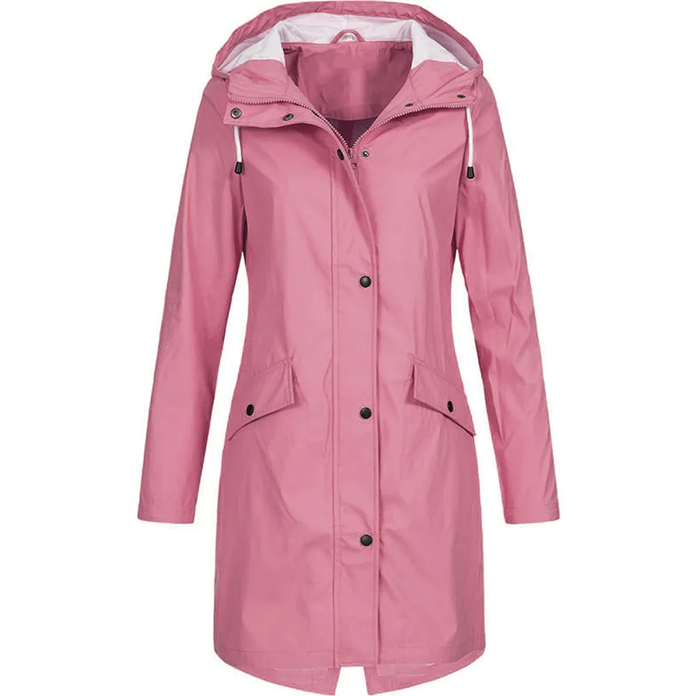 (X102) Hooded Women's Solid Color Rain Jackets,Long,Warm, Waterproof,WindProof,(Women's Plus Sizes Available).