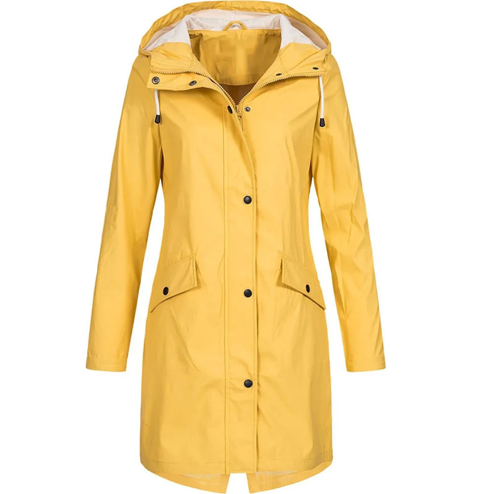 (X102) Hooded Women's Solid Color Rain Jackets,Long,Warm, Waterproof,WindProof,(Women's Plus Sizes Available).