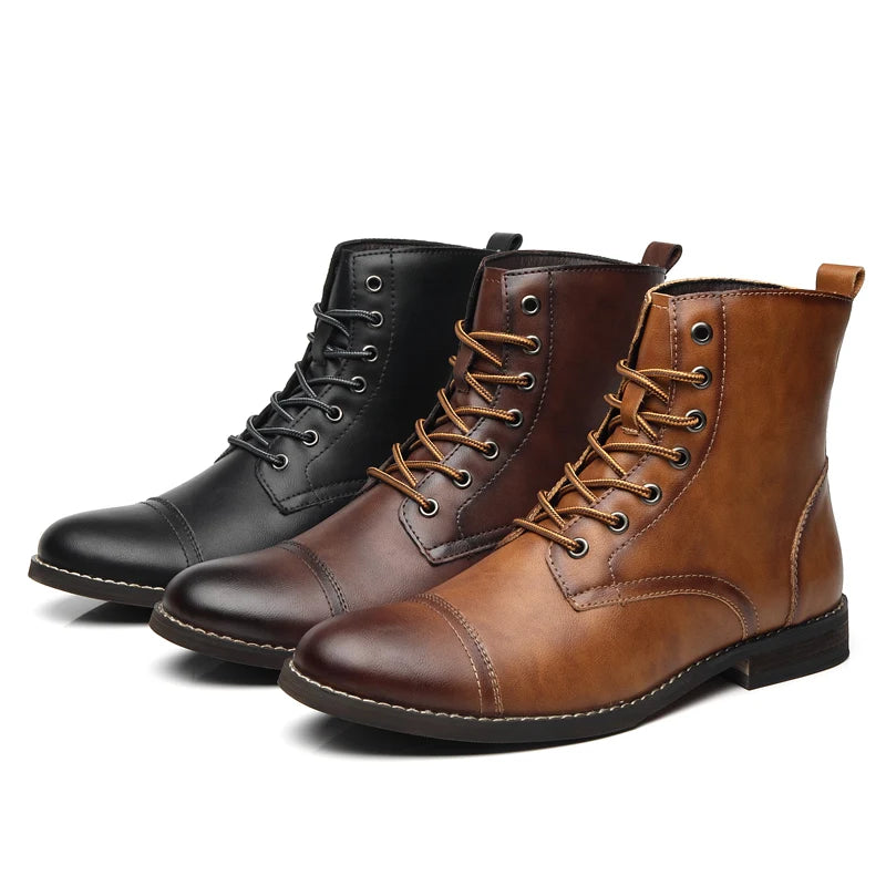 (Z108) New Men's Fashion Vintage Leather Boots,Plus Size Available.