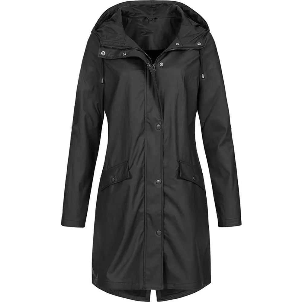 (X102) Hooded Women's Solid Color Rain Jackets,Long,Warm, Waterproof,WindProof,(Women's Plus Sizes Available).