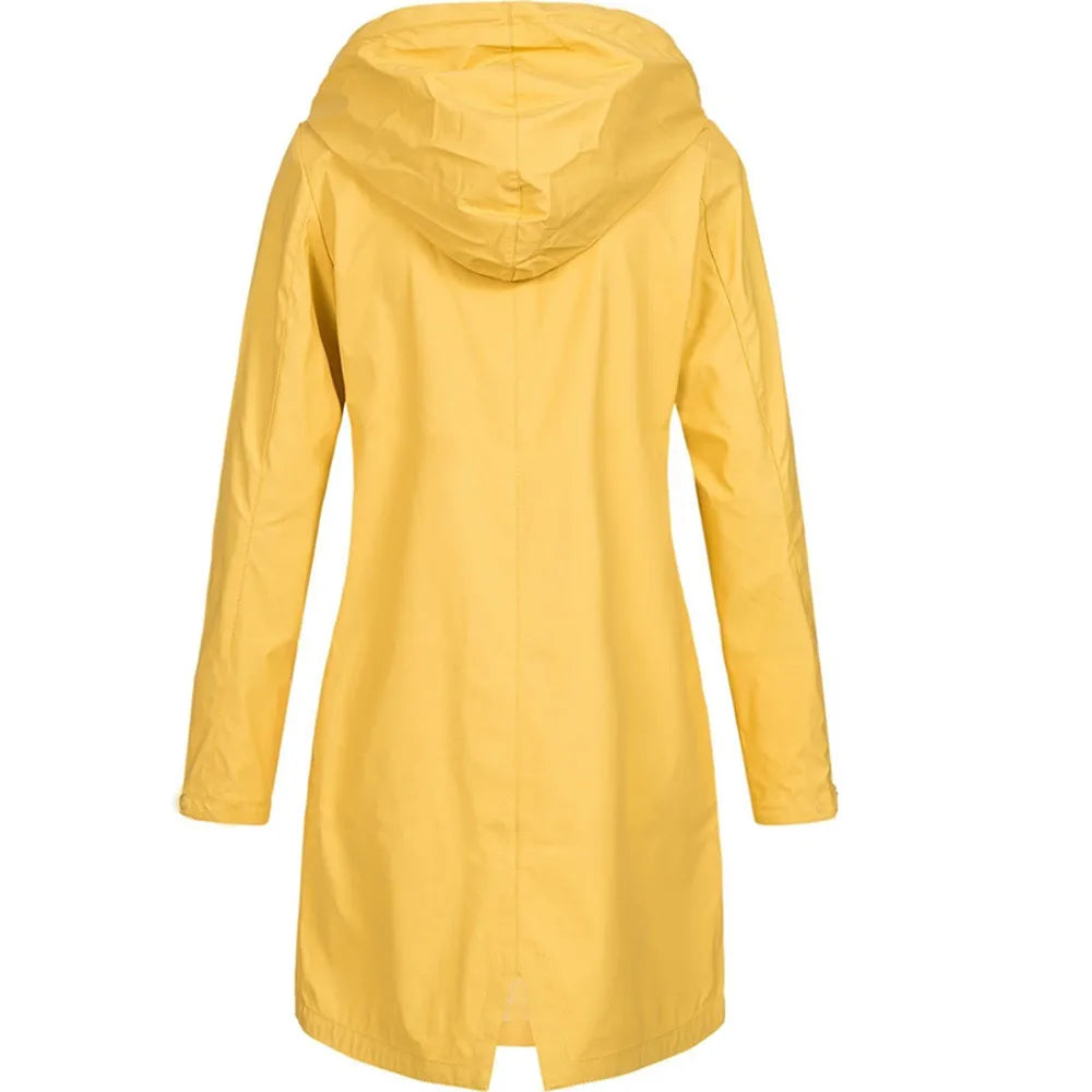 (X102) Hooded Women's Solid Color Rain Jackets,Long,Warm, Waterproof,WindProof,(Women's Plus Sizes Available).