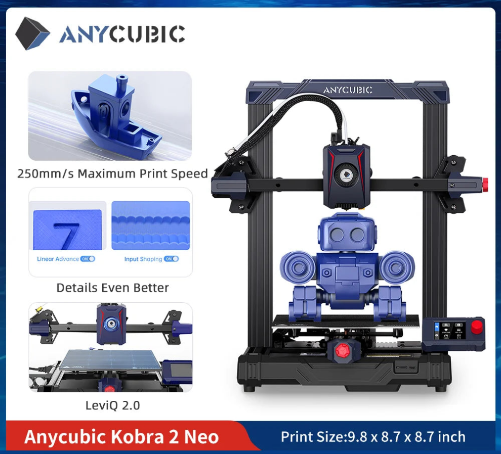 (T105) ANYCUBIC, KOBRA 2, NEO, FDM, 3D Printers With 220/250mm Printing Size,25 Point,Auto-leveling,.