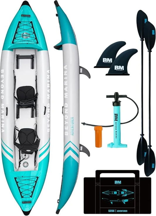 (W101) Adventurer 12.5ft.Adult Inflatable Tandem Kayak with Drop Stitch Floor and Paddles.