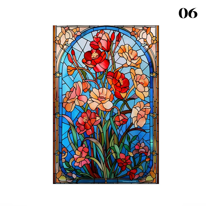 European Style Oil Painting Art Privacy Window Film Static Cling Vinyl Retro Stained Glass Film Home Bathroom Decor Stickers