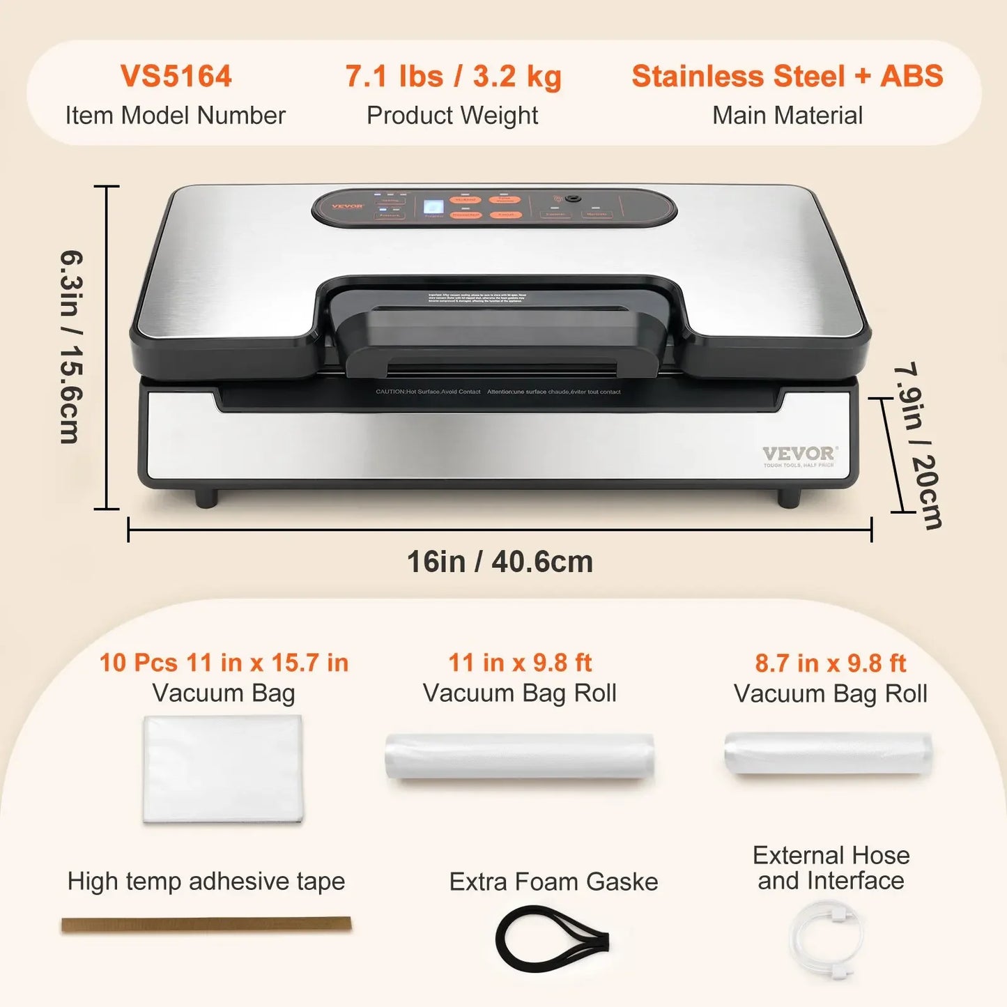 VEVOR Vacuum Sealer Machine Food Preservation Storage Saver 90Kpa for Dry Moist Food Storage Automatic and Manual Air Sealing