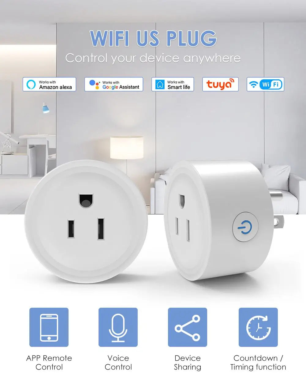 (I117) 10A/16A/20A US Smart Socket WiFi Tuya Plug Outlet Timing Function Voice Control Smart Life APP Remote Control Smart Sockets