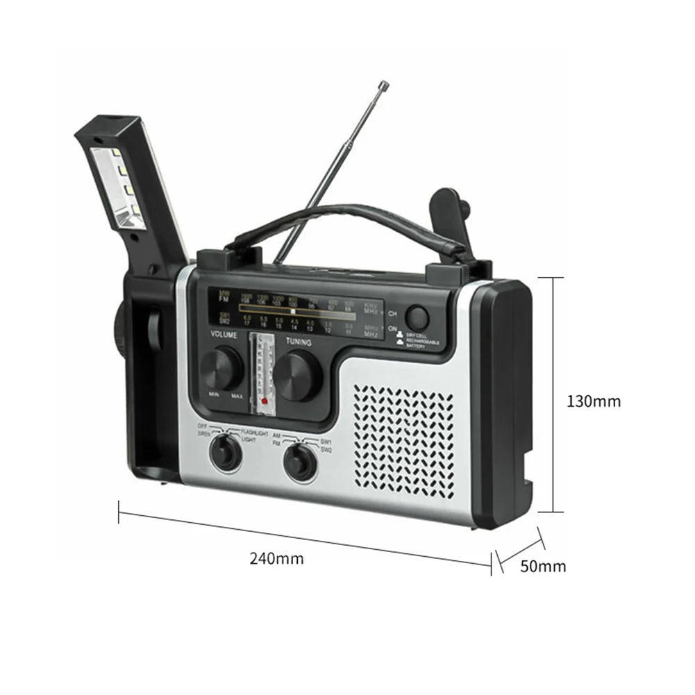 (I115) Hand Crank Emergency Solar Radio And Flashlight.