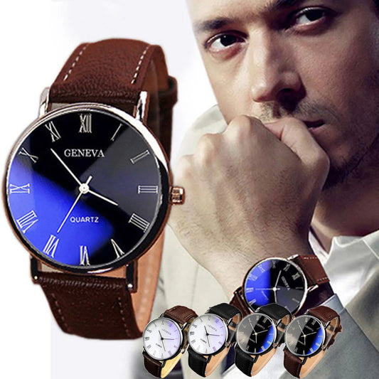 (Y102) Men's Business,Quartz, Stainless Steel,Classic Leather Strap Watches.