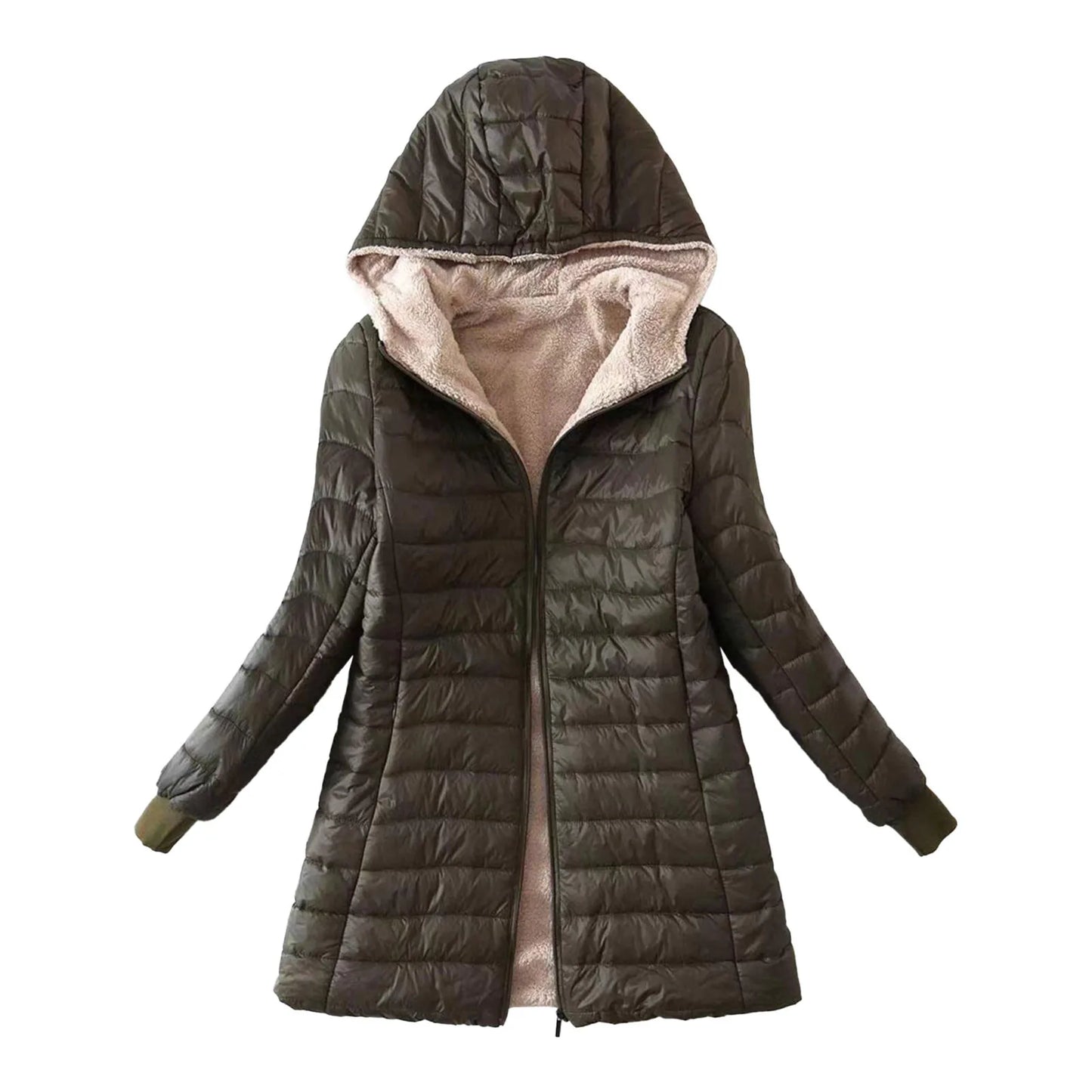 (X104) Women's Hooded, Zippered Fleece Down Overcoat, Thickened,Comfortable,Fuzzy.