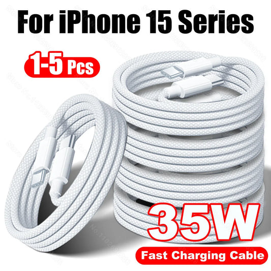 (L104) 5-1pcs 35W Fast Charge Cable For iPhone 15Plus,Pro,Max. USB C to Type C Charger Cable.