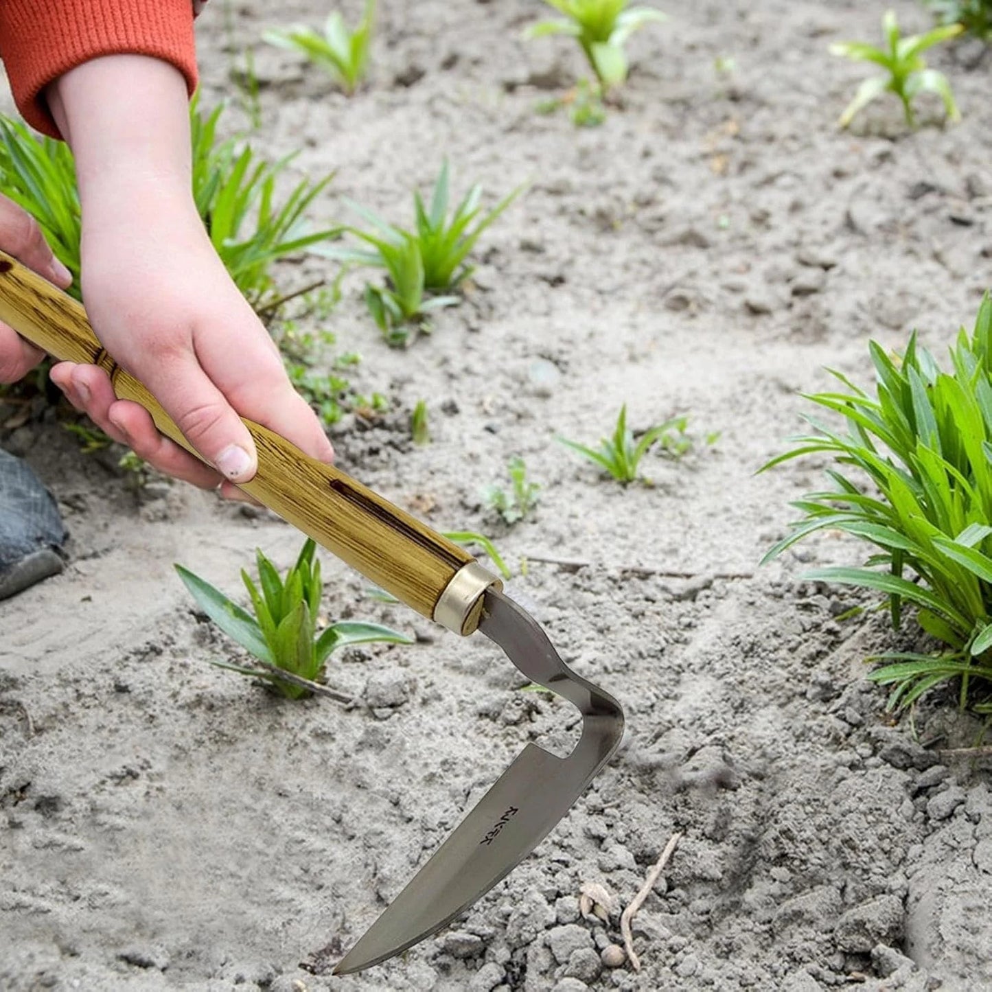 (S138) Hand Scythe Gardening Tool, Stainless Steel Blade,for Weeding/Cutting Grass.