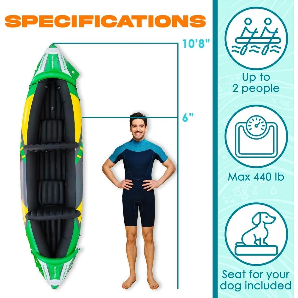 (W103) Tandem Inflatable Kayak With Detachable Sun Canopy for 2 Adults and a Small 3rd Seat for Child/Pet/Storage.