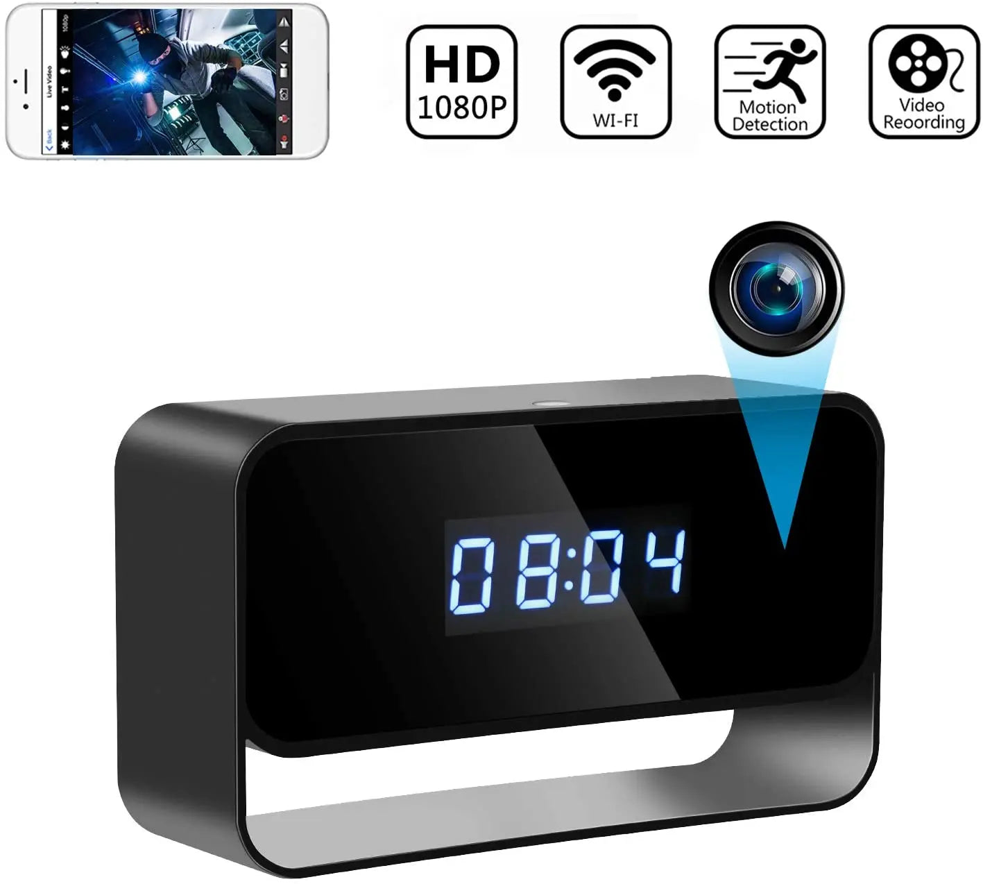 (F104) Mini.Camera Alarm Clock,HD 1080P Wifi Wireless APP,Night Vision,DVR,Motion Detection.