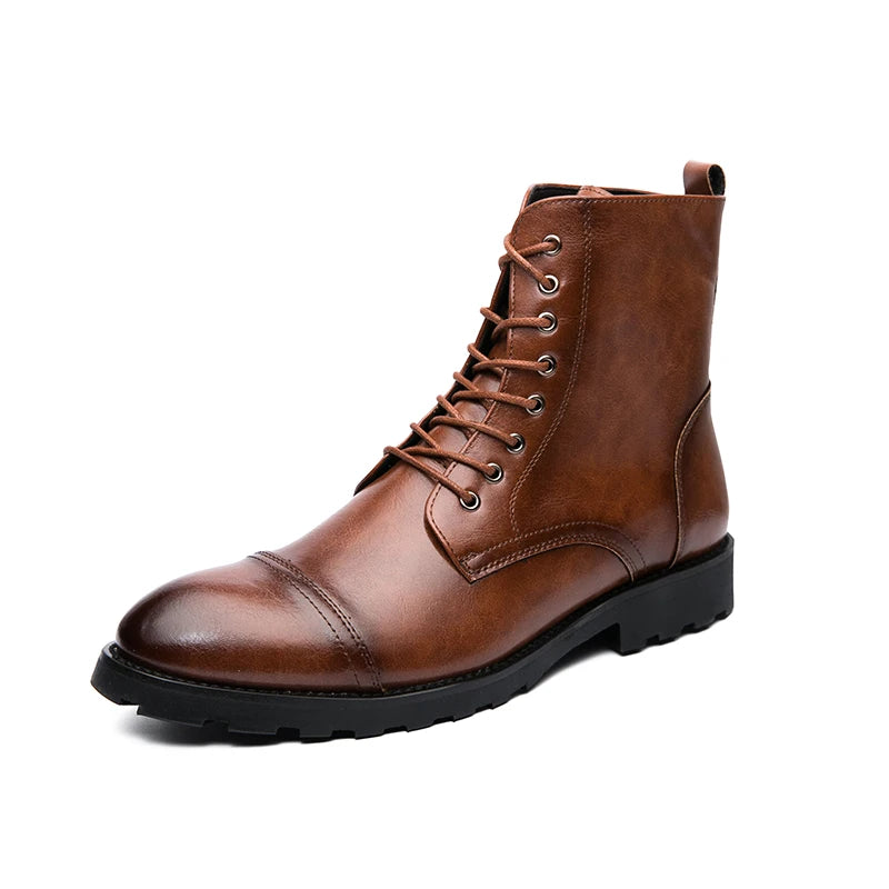 (Z109) Classic Men's Leather Designor, Pointed-Toe, Lace-Up, Comfortable,Boots,Plus Size 38-48 Available.