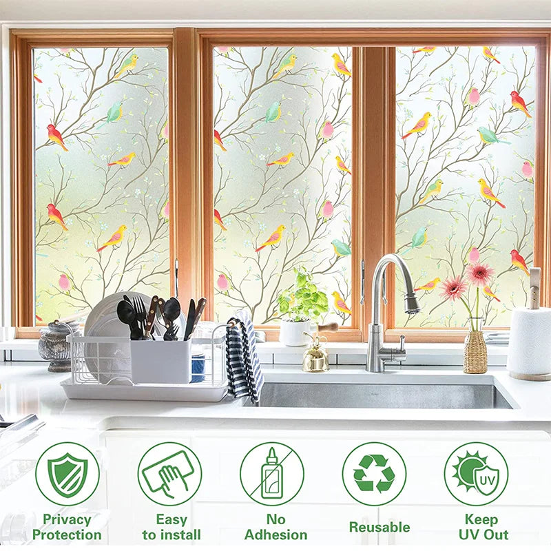 Stained Glass Window Privacy Film Non-Adhesive Static Cling Sun Blocking Window Film Heat Blocker Heat Control Decorative