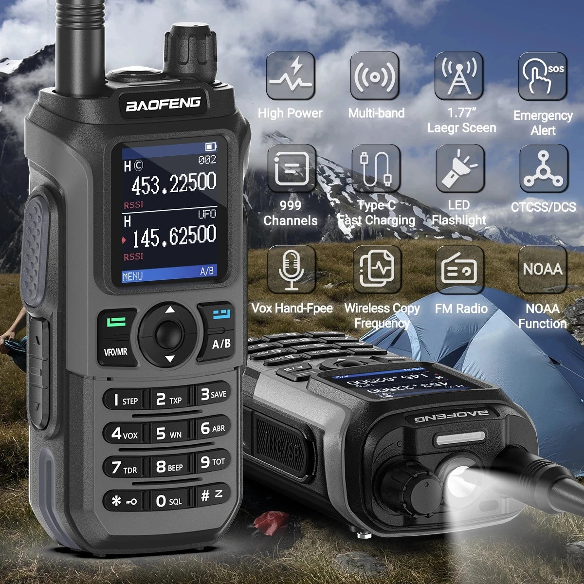 (T121) Baofeng,UV-21 Pro,50KM,999 Channels,Walkie Talkie, Flashlight,Waterproof.