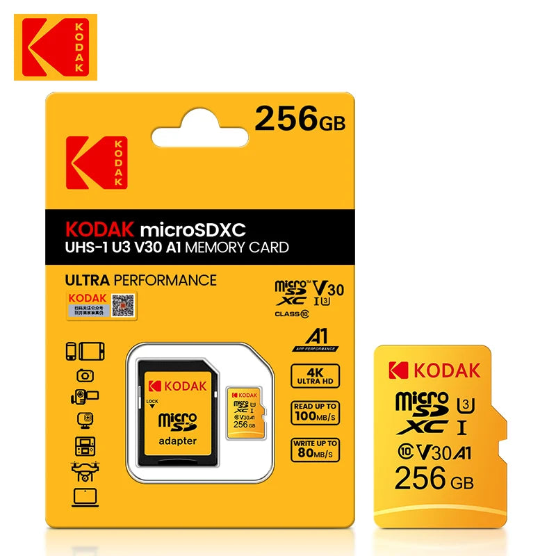 (D101) Original,Kodak U3 A1 V30 MicroSD Class 10,Memory Cards, 32GB,64GB,128GB,256GB.