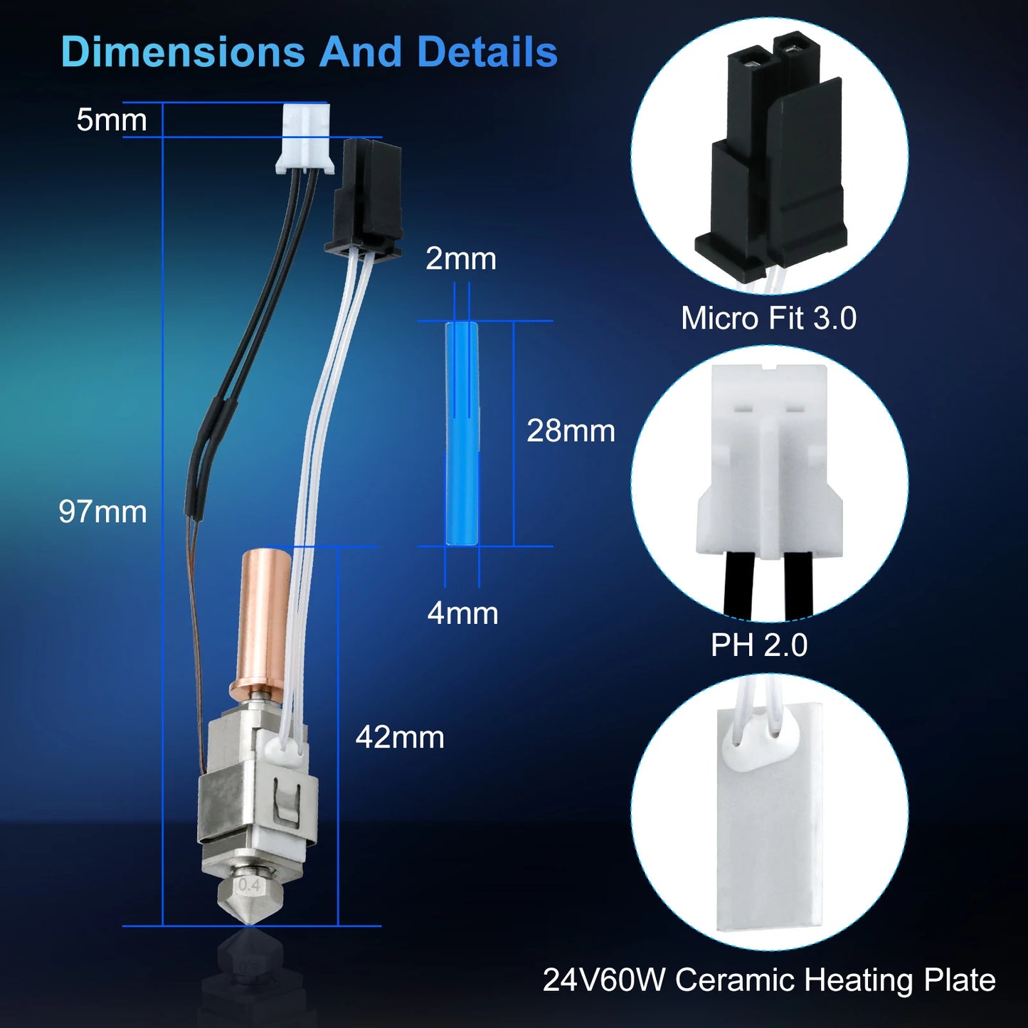 (T113) Hotend Upgrade Kits for ANYCUBIC, Kobra 2, Neo, Plus, Thermistors,  Heaters, Cartridge,0.4mm Print.