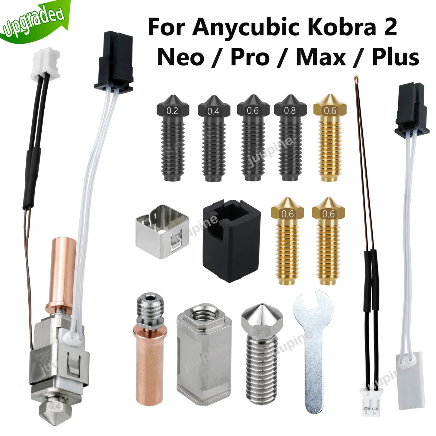 (T113) Hotend Upgrade Kits for ANYCUBIC, Kobra 2, Neo, Plus, Thermistors,  Heaters, Cartridge,0.4mm Print.