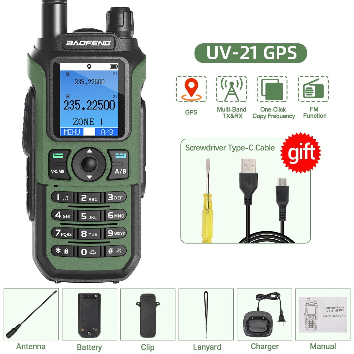 (T121) Baofeng,UV-21 Pro,50KM,999 Channels,Walkie Talkie, Flashlight,Waterproof.