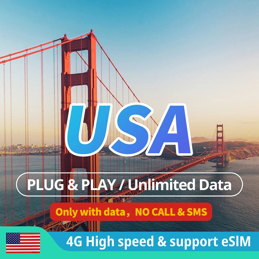 (C107) USA Travel Data SIM Card, 3-15Days 4G Unlimited Data, Without A Phone Number,To Be Used Inside US Only,No Calls.