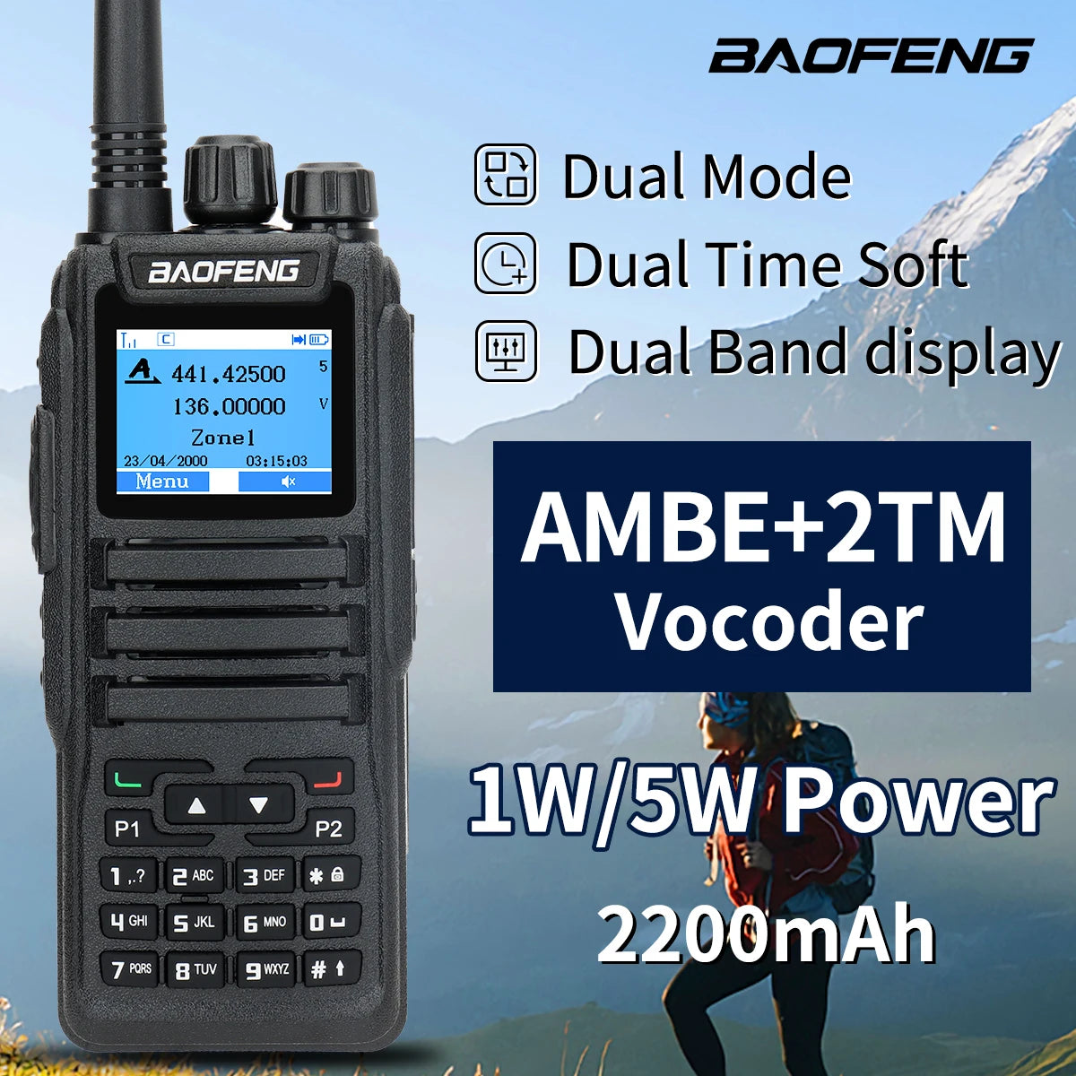 (T119) Baofeng,DMR DM-1701 Digital Dual Mode,Analog Two Way Radio,Dual Time Slot Tier 1+2 Ham Radio DR 1801.