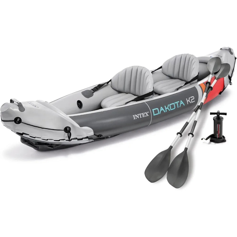 (W108) INTEX Dakota K2, Tandem Inflatable PVC Kayak, Accessory Kit With 86"Oars,Air Pump, And Carry Bag For Rivers.