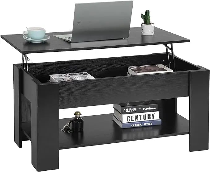 (I102) Lift Top Coffee Table with Hidden Compartment and Shelf.