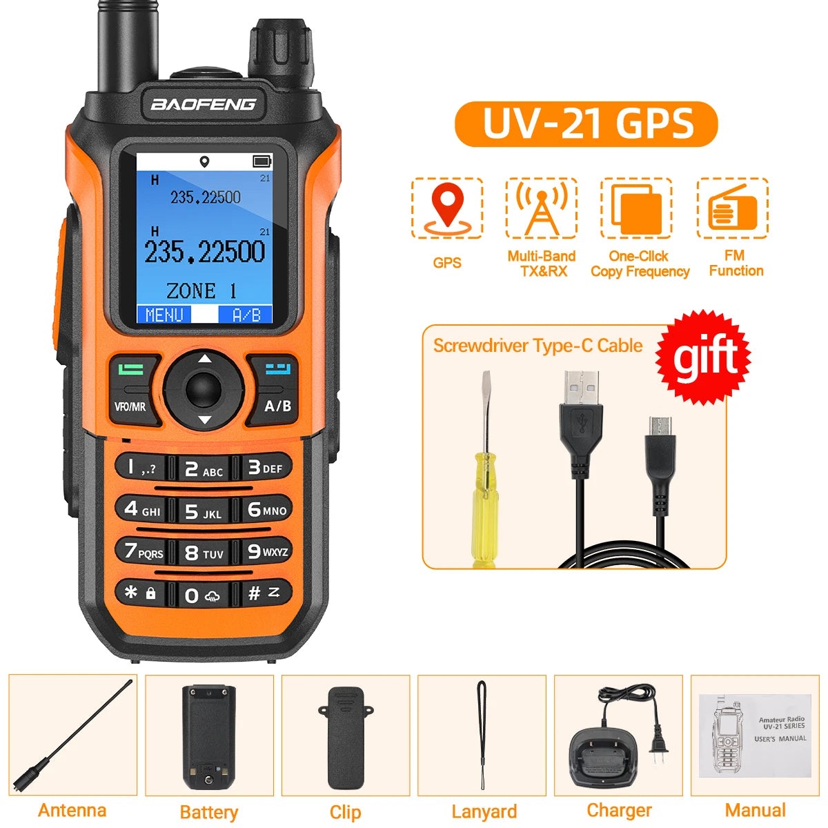 (T121) Baofeng,UV-21 Pro,50KM,999 Channels,Walkie Talkie, Flashlight,Waterproof.