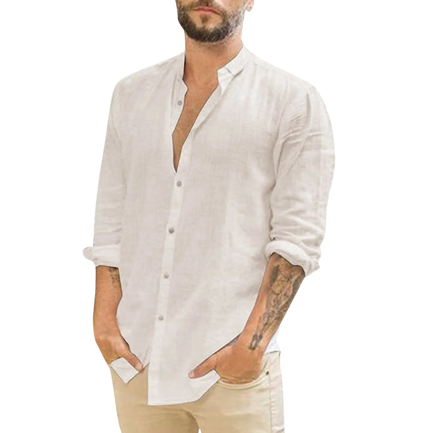 (Y105) Men's Casual,Plus Sized,Loose Cotton Collar,Long Sleeve,Button-Down Shirts.