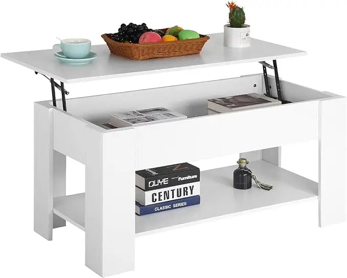 (I102) Lift Top Coffee Table with Hidden Compartment and Shelf.