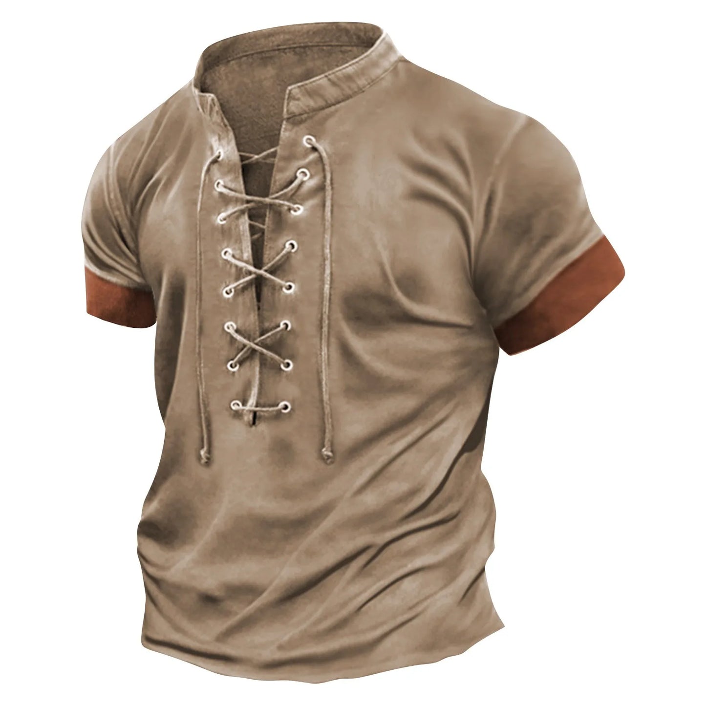 (Y106) Men's Casual,Short Sleeved,Lace-Up,Round Collar, Street-Top T-Shirts.