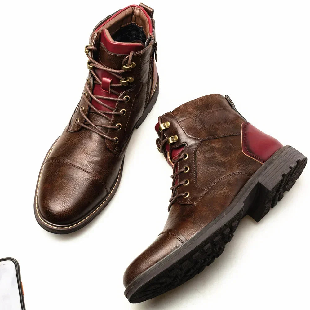 Trend Tooling Boots Men Big Head Tooling Motorcycle Boots Low Leather Shoes Male Cowboy Boots  Shoes for Men