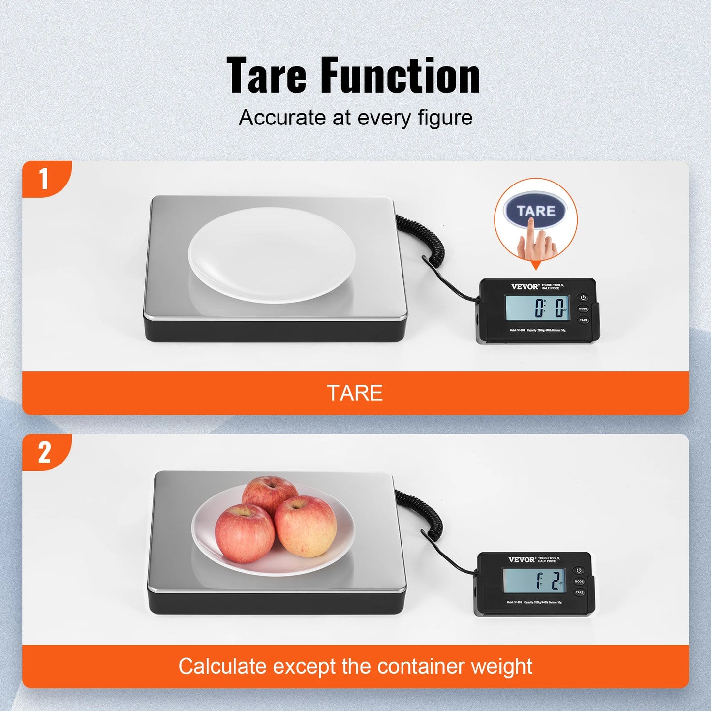 (T101) VEVOR,Digital Shipping Scale with Timer,Tare Function, Max.Wt.:440lbs.,HD,LCD Screen.