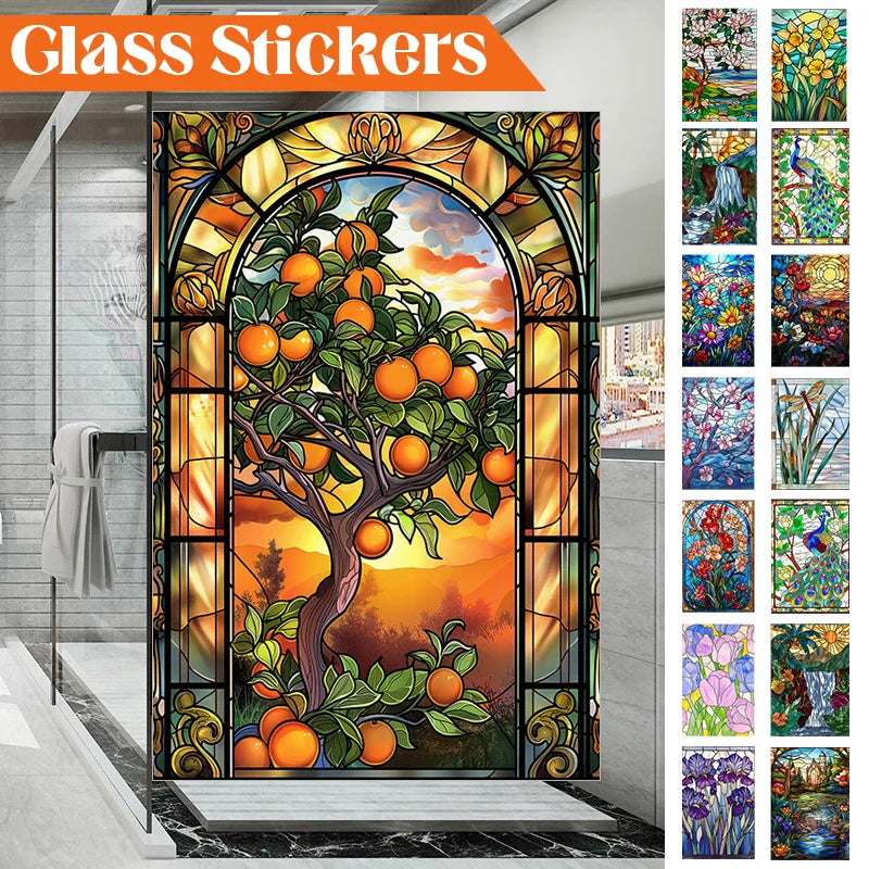 European Style Oil Painting Art Privacy Window Film Static Cling Vinyl Retro Stained Glass Film Home Bathroom Decor Stickers