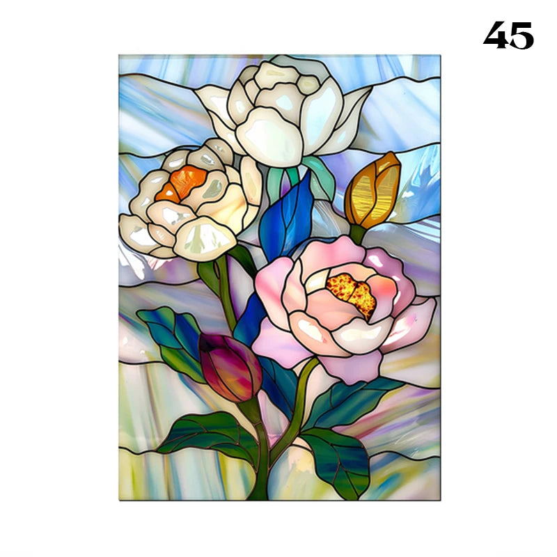 European Style Oil Painting Art Privacy Window Film Static Cling Vinyl Retro Stained Glass Film Home Bathroom Decor Stickers