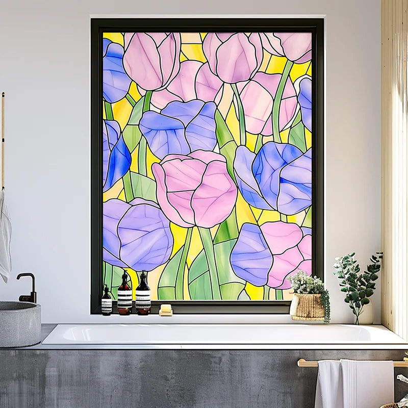 European Style Oil Painting Art Privacy Window Film Static Cling Vinyl Retro Stained Glass Film Home Bathroom Decor Stickers