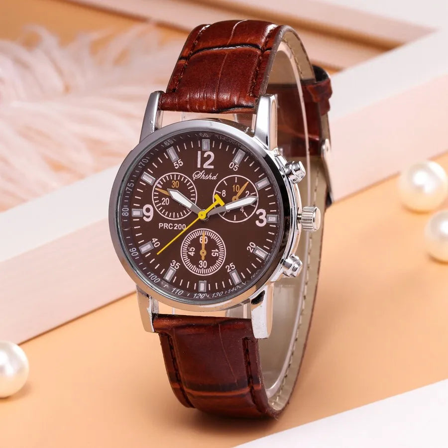 (Y108) Men's Business,Quartz, Classic Leather Strap With Date Watches.