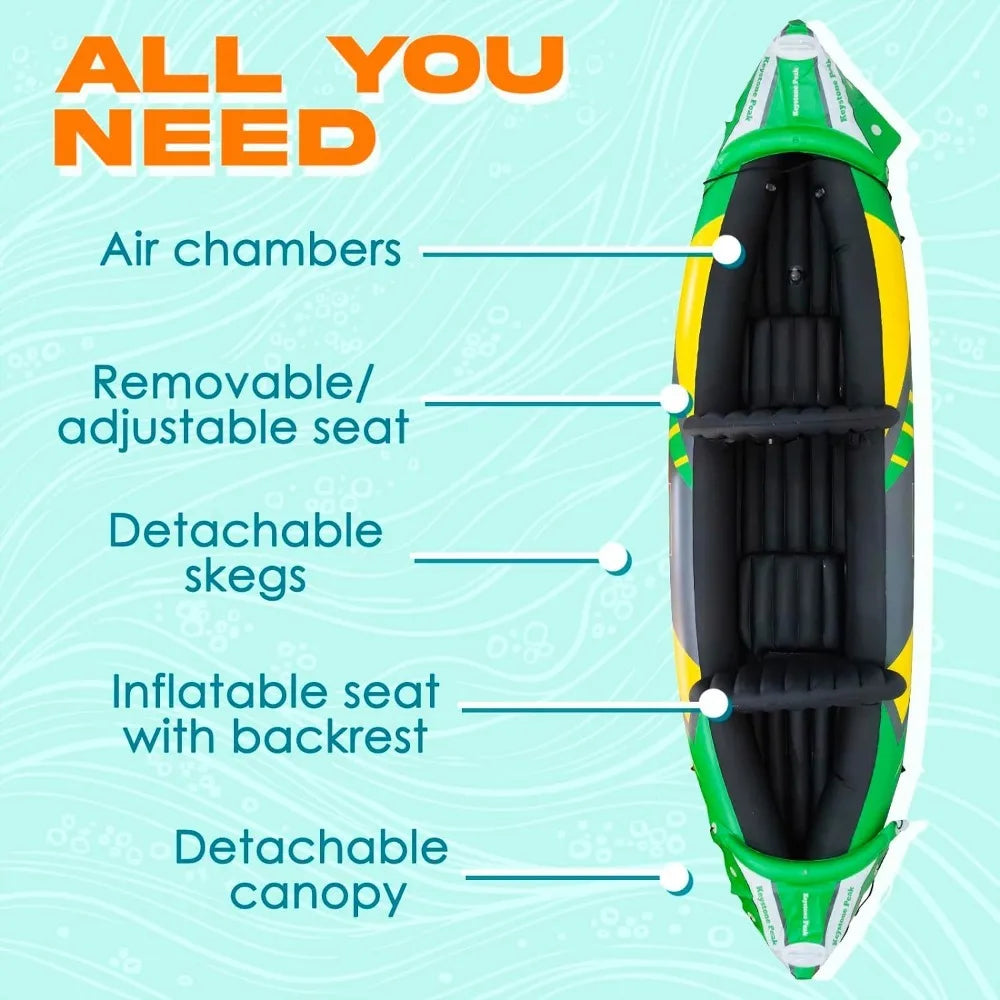 (W103) Tandem Inflatable Kayak With Detachable Sun Canopy for 2 Adults and a Small 3rd Seat for Child/Pet/Storage.