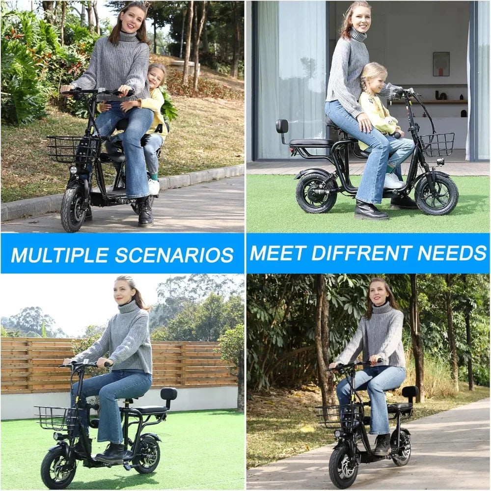 Electric Scooter with Seats for Adults Power by 500W Motor 800W Peak, E Bike with 14" Pneumatic Tire and 20 Miles Range&17.5Mph