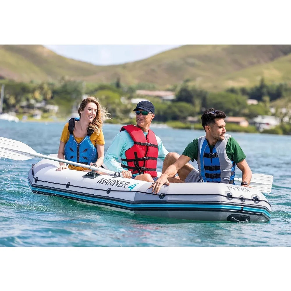 (W106) INTEX Mariner 4, Inflatable Boat Set:Deluxe 10'9" Boat With A Water-Resistant Keel,4'6"Oars And A Pump.