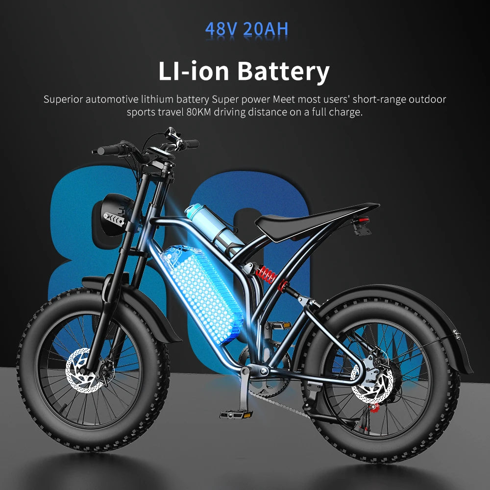 (V110) EKX T1 eBike,Fat Tire,1000W Motor,48V20AH Lithium Battery,Adult,Waterproof Mountain eBike.