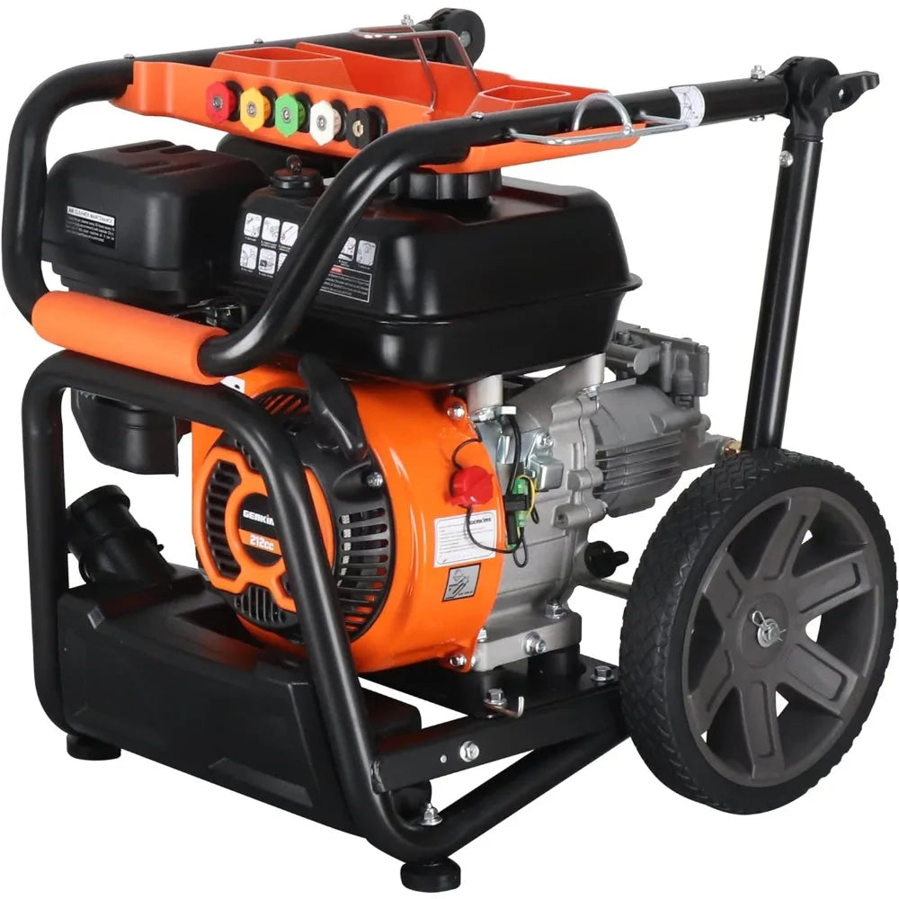 (T124) GPW3200 Gas Powered Pressure Washer 3200 PSI And 2.5 GPM, Soap Tank and Five Nozzle Set | Compact & Foldable.