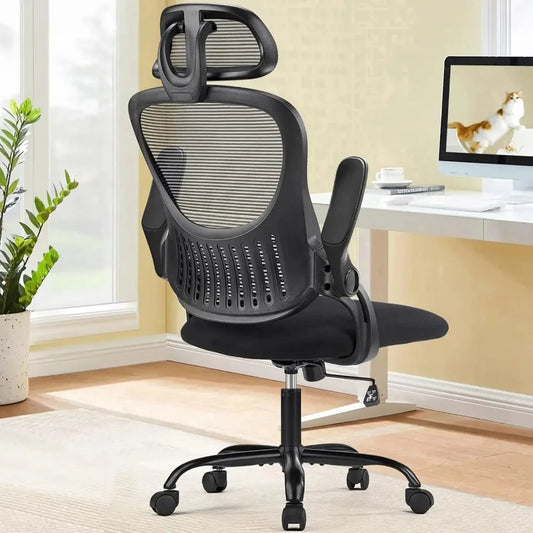 (I110) High-Back Mesh Office Desk Chairs With Adjustable Headrest.