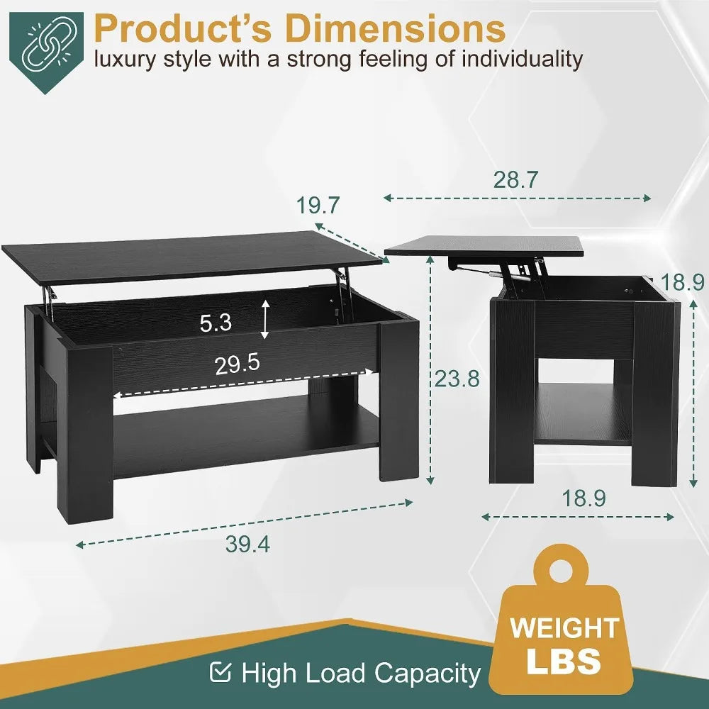 (I102) Lift Top Coffee Table with Hidden Compartment and Shelf.