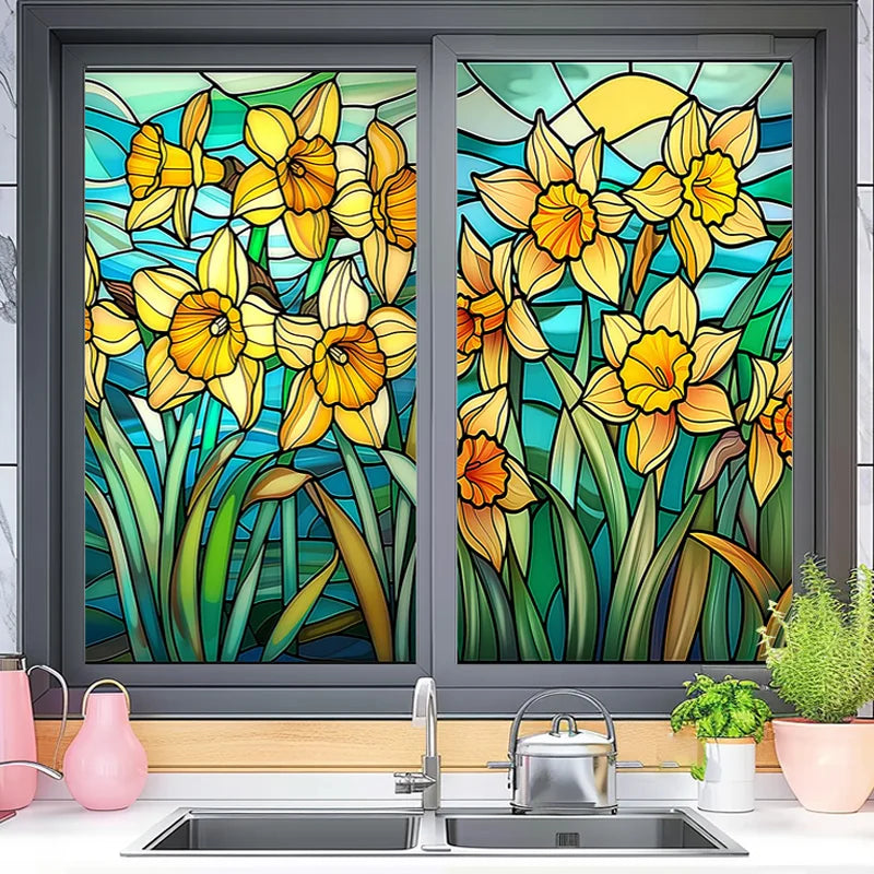 European Style Oil Painting Art Privacy Window Film Static Cling Vinyl Retro Stained Glass Film Home Bathroom Decor Stickers